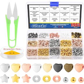 Glarks 1962Pcs Assorted Spacer Beads Set, 5 Styles Heart Beads Star Beads Ball Beads Flat Round Beads Charm Loose Beads Kit with Scissors and Elastic String for DIY Bracelet Jewelry Making Craft