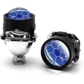 YUFANYA 2.5 Inch Blue Honeycomb Bixenon Projector Lens Mini H1 Car Headlight with White Yellow Shroud Decoration Fit for H4 H7 Car Motorcycle Retrofit