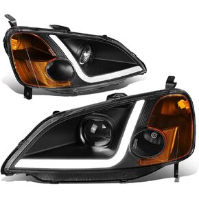 DNA Motoring HL-LB-HC01-BK-CL1 LED DRL Projector Headlights For 99-00 Honda Civic, Black