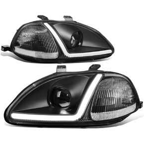 DNA Motoring HL-LB-HC01-BK-CL1 LED DRL المصابيح الأمامية لجهاز العرض 99-00 Honda Civic، أسود
