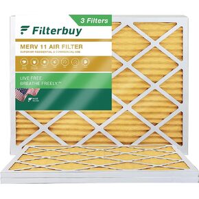 Filterbuy 20x25x1 Air Filter MERV 11 Allergen Defense (3-Pack), Pleated HVAC AC Furnace Air Filters Replacement (Actual Size: 19.50 x 24.50 x 0.75 Inches)