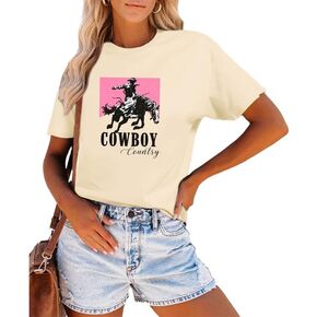 Western Cowgirl Shirts for Women Rodeo Cowboy Graphic Tees Oversized Vintage Country T Shirts Casual Pullover Tops