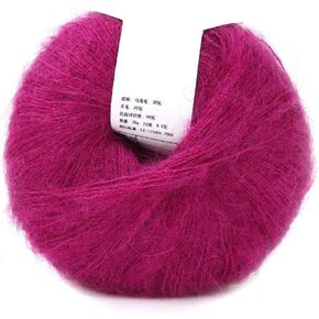Soft Mohair Cashmere Wool Knitting Yarn Lightweight Hand Knitwear Yarn DIY Shawl Scarf Crochet Thread with A Crochet for Sewing Accessories(Deep Rose)
