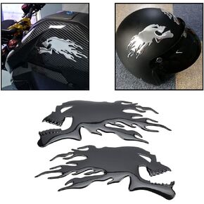 2PCS Fuel Sticker 3D Universal Flame Skull Motorcycle Helmet Decoration Decals Stickers Decal Decorations for Motorcycle Practlsol Sticker, Flaming Fanged Gas Decals for