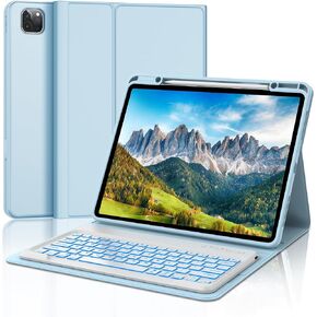 iPad Pro 12.9 Case with Keyboard (6th, 5th, 4th, 3rd Generation) - Backlit, Wireless, Bluetooth, Detachable - Smart Keyboard Folio Case for iPad Pro 12.9-inch with Pencil Holder (Blue)