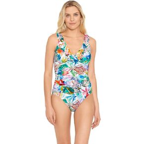Lauren Ralph Lauren womens Tropical Caribbean Ruffle Surplice Underwire One-piece