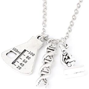 Chemistry Science Molecule Pendant Necklace Punk Unique Biology Lab Microscope DNA Double Helix Individual Bottle Adjustable Chain Necklace for Women Teen Girls Teachers Science Lover Fashion Jewelry Gifts