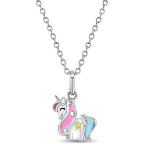 925 Sterling Silver Magical Multicolor Enamel Unicorn Star Pendant Necklace for Little Girls 16" - Enchanting Unicorn Charm Pendant For Girls - Unicorn Jewelry Gifts For Birthdays