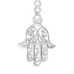 Lucchetta - Hamsa Hand of Fatima with 3 Natural Sapphires | White Gold Pendant Charm | Womens Girls 14k Charms for Necklaces and Chains (up to 4mm) | Authentic Fine Jewelry from Italy