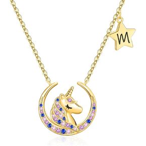 Unicorns Gifts for Girls Kids, 16K Gold/White Gold Plated Colorful Moon Stars Pendant Unicorn Necklaces for Girls Jewelry Initial Unicorn Necklace Birthday Christmas Gifts Unicorn Gifts