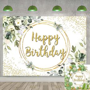 Green Happy Birthday Backdrop Greenery Succulent and Gold Eucalyptus Green Leaves Photography Background Jungle Boys Girl Women Baby Shower Birthday Party Decor Banner (7X5FT(82x59inch))