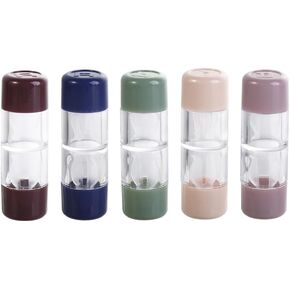 5pcs Contact Lens Case Clear Candy-Colored Capsule Shape Portable Outdoor Travel Sealed Contact Lens Container(Coffee/PurPle/Beige/Green/Blue)