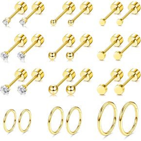 LOYALLOOK 12 زوجًا من أقراط الغضروف أقراط صغيرة للنساء مطلية بالذهب من الفولاذ المقاوم للصدأ طقم أقراط لثقب متعدد in Kuwait