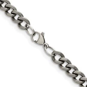 The Black Bow Men's 7.5mm Dark Gray Titanium Classic Polished Curb Chain Necklace