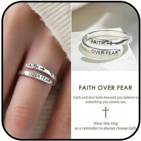 Faith Over Fear Cross Ring For Women, Christian Blessed Hope Love Encouragement Rings Adjustable Open Wrap Thumb Cross Inspirational Ring Jewelry Graduation Cocktail Party For Teen Girls Boy Gift