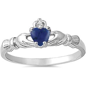 CHOOSE YOUR COLOR Sterling Silver Claddagh Heart Promise Ring