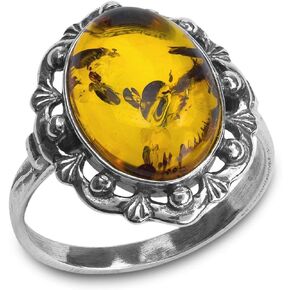 Amber Sterling Silver Classic Ring