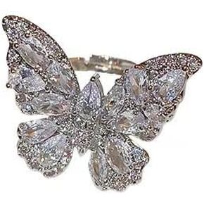 14K Silver Plated Stackable Rings Non Tarnish Butterfly Shape Adjustable Stainless Steel Cubic Zirconia Thumb Ring Set Gift for Women Statement