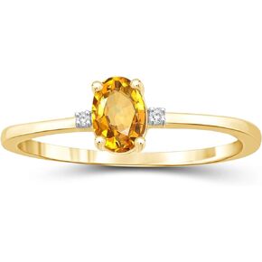 JEWELEXCESS Citrine November Birthstone Jewelry – 0.40 Carat Citrine 14K gold over Silver Ring Jewelry with White Diamond Accent – Gemstone Rings with Hypoallergenic Sterling Silver Band