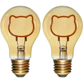 2 Pac Dimmable Cat Filament Edison LED Bulb, Warm White Light, 2W [20W Equivalent] E26 Medium Base, Amber Glass, Decorative Cute Kitty Light Bulb, Gift for Cat Lover