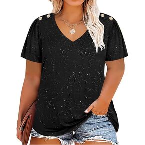 RITERA Plus Size Tops For Women Short Sleeve V Neck T Shirts Summer Basic Tunic With Side Button