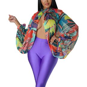 Tcremisa Womens Summer Chiffon Blouses Sheer See Through Batwing Sleeve Tunic Top Split Shirts