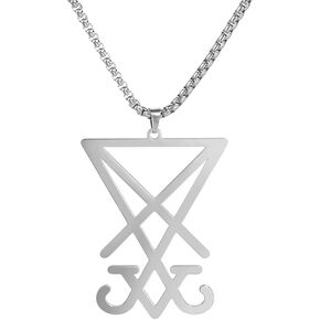 EUEAVAN Sigil of Lucifer Pendant Necklace Stainless Steel Satanic Symbol Pendant Necklace Seal of Satan Lucifer Pendant Pagan Wiccan Jewelry Religious Necklace