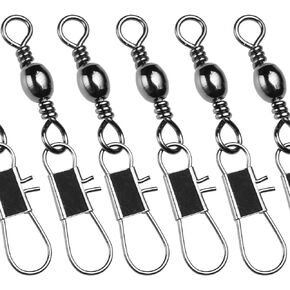 SF Fishing Barrel Swivel 50Pcs with Safety Snap Interlock Snaps High Strength Tackle Ball Bearing Swivels Stainless for Saltwater Freshwater Fishing