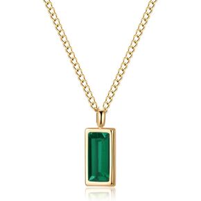 Emerald Pendant Necklaces for Women, 14K Gold Plated Layering Necklaces for Teen Girls, Dianmond Necklace, Emerald Rectangle Pendant Necklaces, Dark Green Necklace Jewelry Giftsendant Necklaces for Women, 14K Gold Plated Layering Necklaces for Teen Girls,