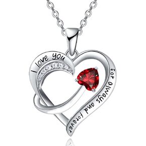 Love Heart Pendant Necklace for Women 18k White Gold Plated 5A Cubic Zirconia Engraved I Love You Jewelry Gift for Girls Wife in Saudi Arabia