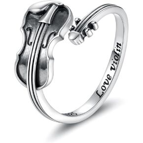925 Sterling Silver Violin Ring Adjustable Violin Jewelry Gifts for Girls Women Violinist