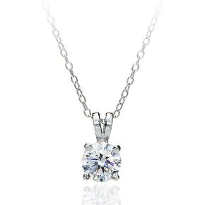 B. BRILLIANT Sterling Silver Round 6.5mm Solitaire 1ct AAA Cubic Zirconia Necklace for Women Girls Bride