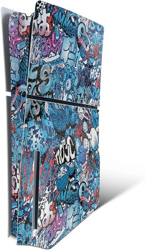 MightySkins Glossy Glitter Skin Compatible with Playstation 5 PS5 Slim Disk Edition Bundle - Blue Meanies | Protective, Durable High-Gloss Glitter Finish | Easy to Apply | Made in The USA in Saudi Arabia