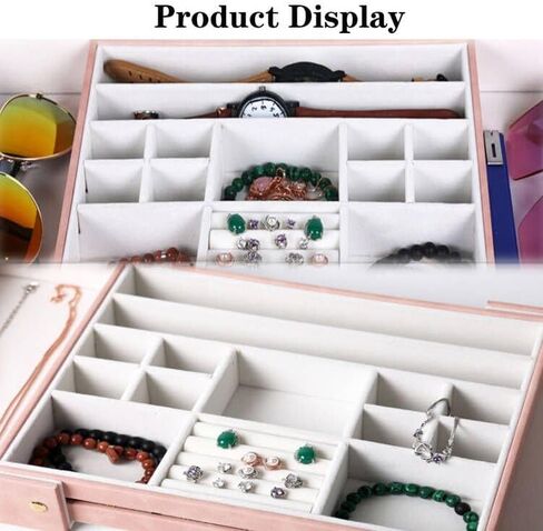 درج منظم المجوهرات، إدراجات تخزين حامل مجوهرات مخملية قابلة للسحب، علبة عرض مجوهرات قابلة للتكديس لملحقات تكديس خزانة الملابس (وردي) in Kuwait