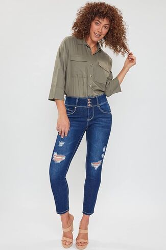 Royalty Women's Petite Wannabettabutt 3 Button Skinny Ankle Jean with Recycled Fiber in Saudi Arabia