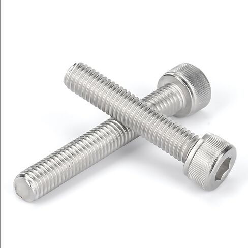 مسامير M6x55mm، 25 قطعة M6-1.0x55mm براغي غطاء رأس المقبس، بقعة آلة من الفولاذ المقاوم للصدأ، محرك مقبس ألين، خيط كامل، لمسة نهائية لامعة، الكمية 25 in Kuwait
