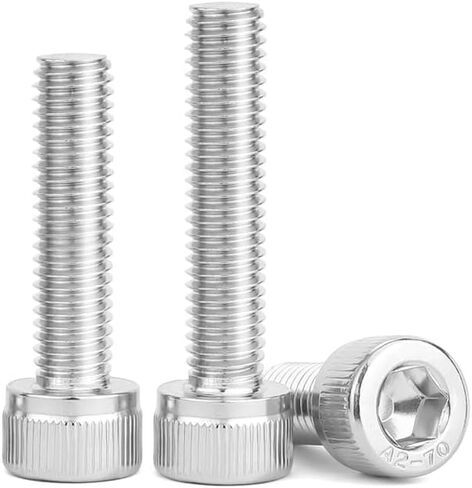 مسامير M6x55mm، 25 قطعة M6-1.0x55mm براغي غطاء رأس المقبس، بقعة آلة من الفولاذ المقاوم للصدأ، محرك مقبس ألين، خيط كامل، لمسة نهائية لامعة، الكمية 25 in Kuwait