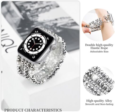 سوار مطرز متوافق مع سوار ساعة Apple مقاس 38 مم 40 41 42 44 45 49 مم للنساء، بديل سوار iWatch الأنيق والعصري المتوافق مع سلسلة iWatch SE 9 8 7 6 5 4 3 2 1 in Kuwait