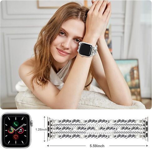 سوار مطرز متوافق مع سوار ساعة Apple مقاس 38 مم 40 41 42 44 45 49 مم للنساء، بديل سوار iWatch الأنيق والعصري المتوافق مع سلسلة iWatch SE 9 8 7 6 5 4 3 2 1 in Kuwait