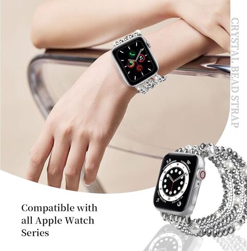 سوار مطرز متوافق مع سوار ساعة Apple مقاس 38 مم 40 41 42 44 45 49 مم للنساء، بديل سوار iWatch الأنيق والعصري المتوافق مع سلسلة iWatch SE 9 8 7 6 5 4 3 2 1 in Kuwait