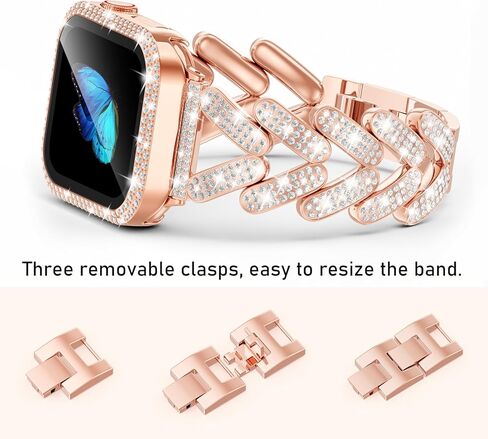 KOREDA Bling Bands with Case Compatible for Apple Watch Band 40mm 41mm iWatch Series 9/8/7/6/5/4/SE, Luxury Sparkle Jewelry Diamonds Metal Bracelet Strap with Screen Protector Case for Women in Saudi Arabia