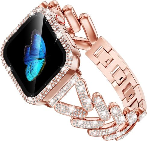 KOREDA Bling Bands with Case Compatible for Apple Watch Band 40mm 41mm iWatch Series 9/8/7/6/5/4/SE, Luxury Sparkle Jewelry Diamonds Metal Bracelet Strap with Screen Protector Case for Women in Saudi Arabia