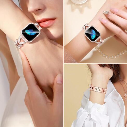 KOREDA Bling Bands with Case Compatible for Apple Watch Band 40mm 41mm iWatch Series 9/8/7/6/5/4/SE, Luxury Sparkle Jewelry Diamonds Metal Bracelet Strap with Screen Protector Case for Women in Saudi Arabia