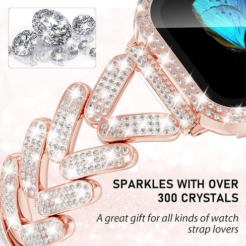KOREDA Bling Bands with Case Compatible for Apple Watch Band 40mm 41mm iWatch Series 9/8/7/6/5/4/SE, Luxury Sparkle Jewelry Diamonds Metal Bracelet Strap with Screen Protector Case for Women in Saudi Arabia