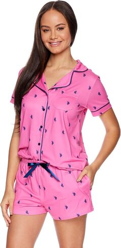 U.S. Polo Assn. Summer Pajamas for Women - Short Sleeve Button Up Top and PJ Shorts Set - Lounge Sets for Women in Saudi Arabia