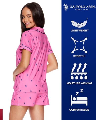 U.S. Polo Assn. Summer Pajamas for Women - Short Sleeve Button Up Top and PJ Shorts Set - Lounge Sets for Women in Saudi Arabia