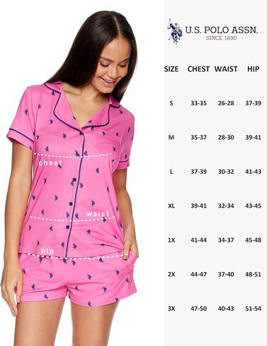 U.S. Polo Assn. Summer Pajamas for Women - Short Sleeve Button Up Top and PJ Shorts Set - Lounge Sets for Women in Saudi Arabia