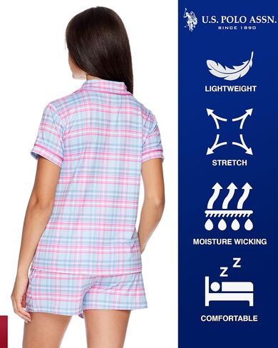 U.S. Polo Assn. Summer Pajamas for Women - Short Sleeve Button Up Top and PJ Shorts Set - Lounge Sets for Women in Saudi Arabia