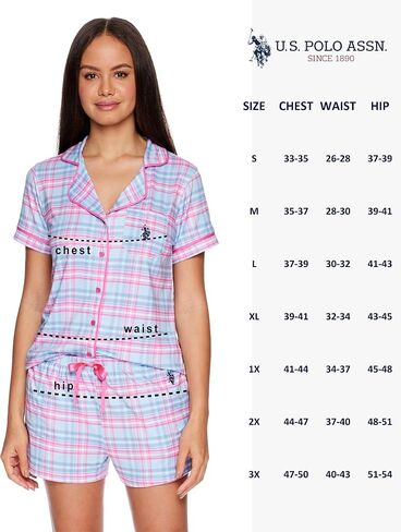U.S. Polo Assn. Summer Pajamas for Women - Short Sleeve Button Up Top and PJ Shorts Set - Lounge Sets for Women in Saudi Arabia