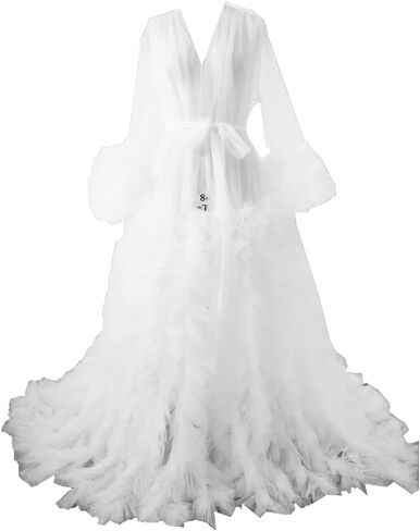 Tulle Robe Maternity Dresses Photoshoot Long Sheer Bridal Robe Old Hollywood Robe Ruffled Train in Saudi Arabia